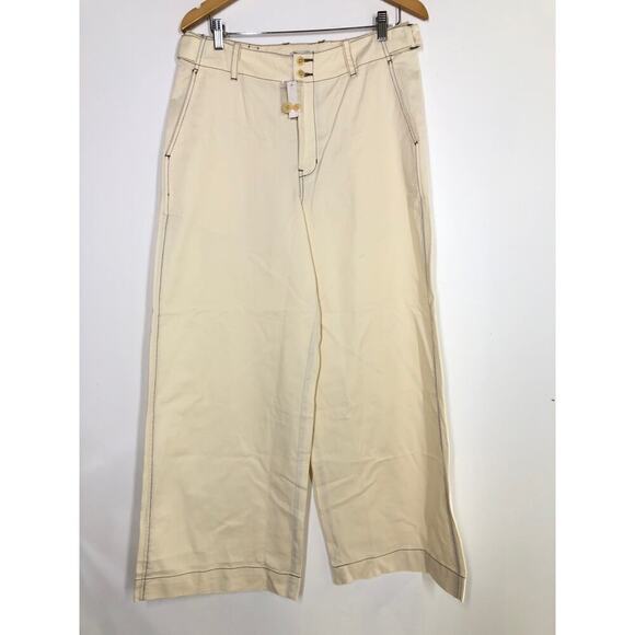 Madewell Button Tab Pants Wide Legs High Rise Denim Antique Cream NWT Size 10 - Picture 6 of 14